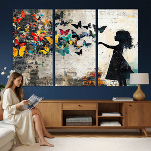 Banksy Butterfly Girl Wall Art Canvas Print, Framed Street