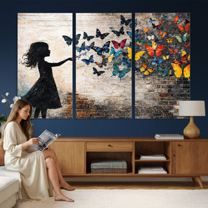 Banksy Butterfly Girl Wall Art Canvas Print, Framed Street