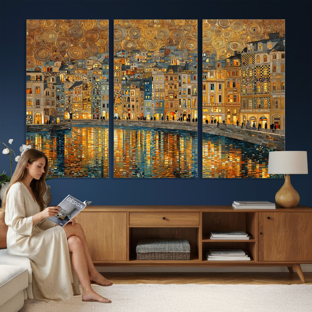Gustav Klimt Golden Cityscape Wall Art Canvas Print, Framed