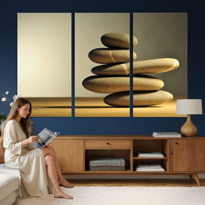 Zen Stone Wall Art Canvas Print, Balanced Rock Stack Framed
