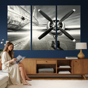 Vintage Airplane Wall Art Canvas Print, Black and White