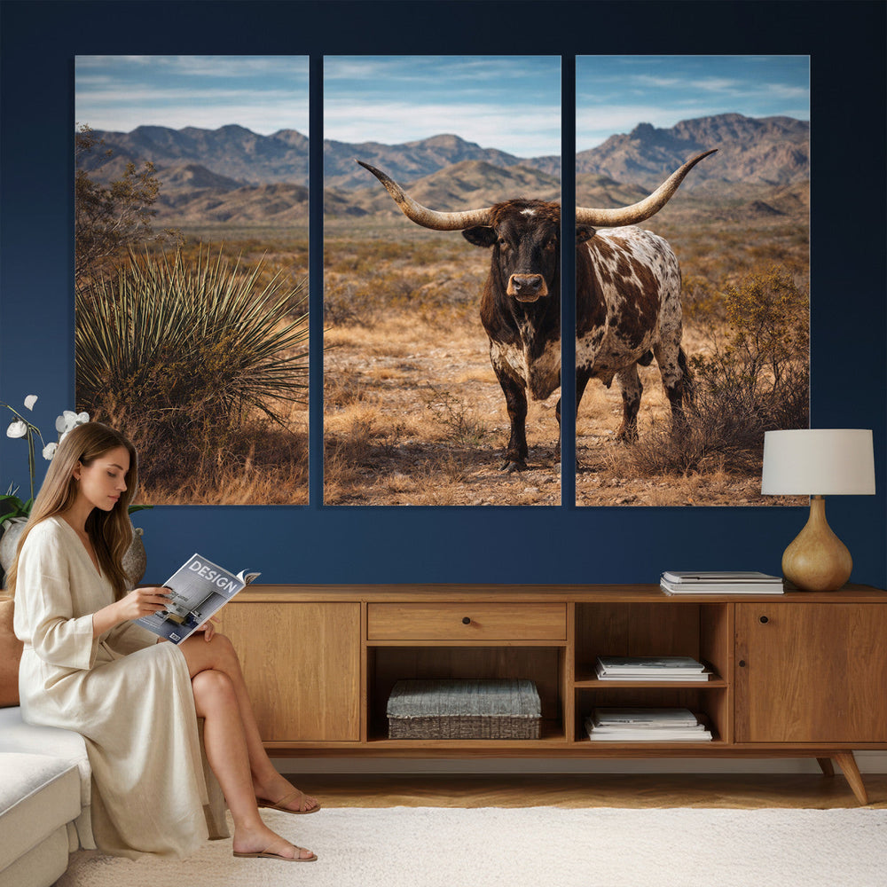 Texas Longhorn Canvas Wall Art Western Bull Desert Moody