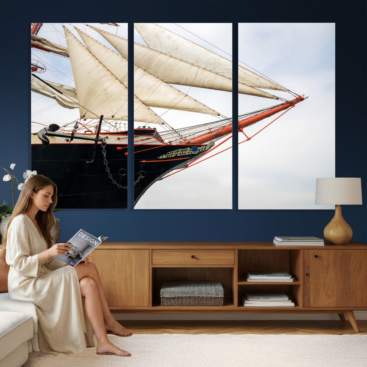 Sailboat Wall Art Canvas Print, Vintage Ship Bow Framed