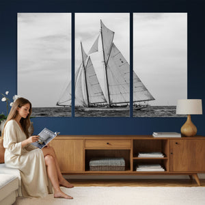 Vintage Sailboat Wall Art Canvas Print, Black and White