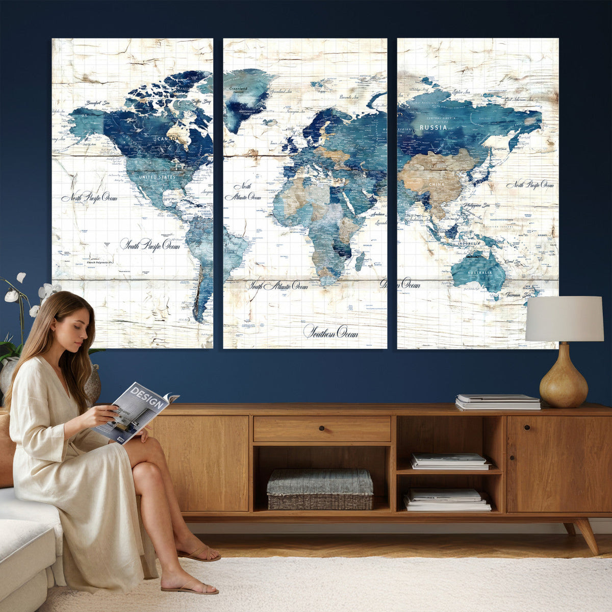 Watercolor World Map Canvas Wall Art Print – Abstract