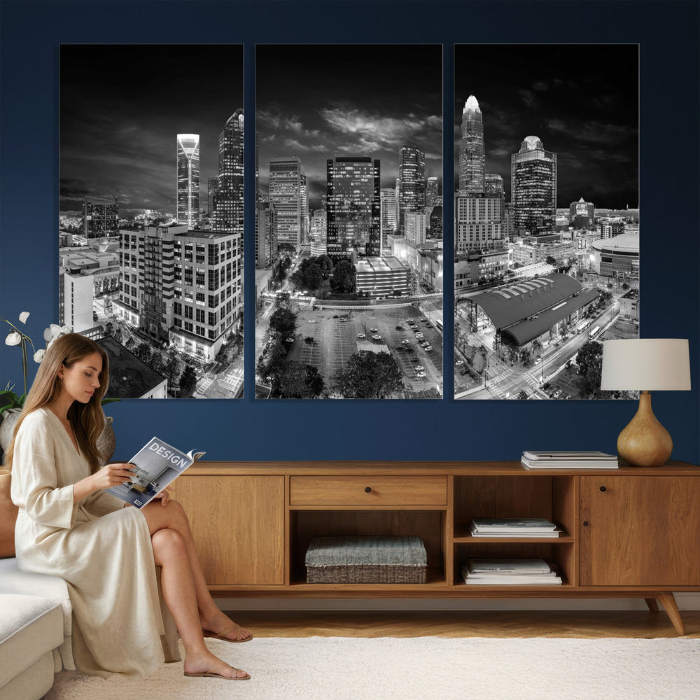 Charlotte Skyline Canvas Wall Art Print – North Carolina Cityscape Photography Print