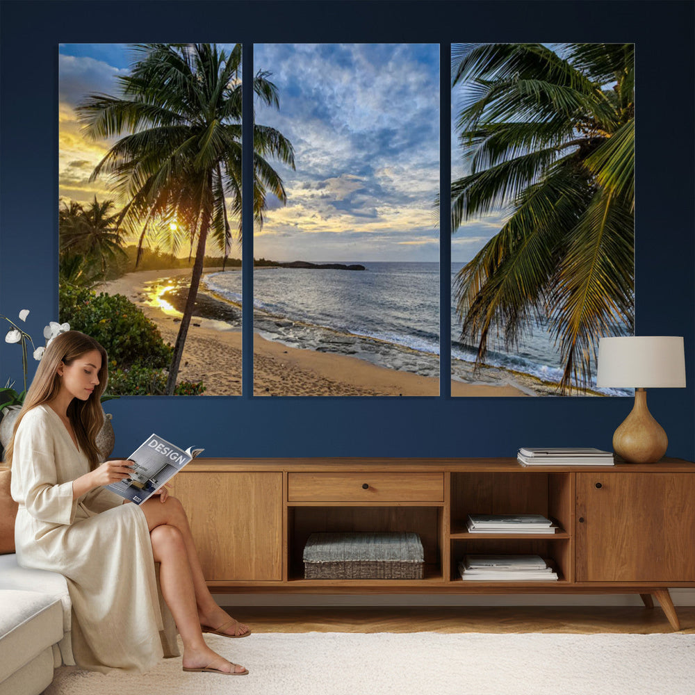 Mar Chiquita Beach Puerto Rico Canvas Wall Art, Manati Caribbean Coastal Photography Print, Tropical Ocean Sunset Decor