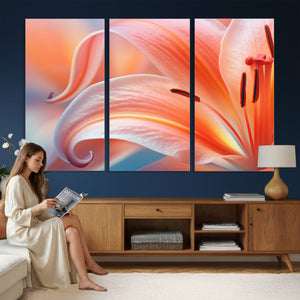 Peach Lily Canvas Wall Art, Coral Pink Flower Macro Photo Print, Botanical Bedroom Decor, Soft Floral Photography, Living Room Wall Art
