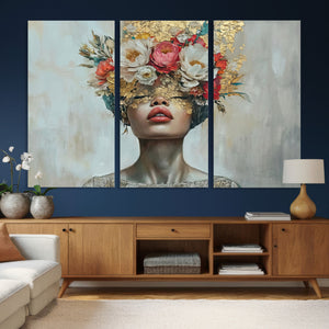 Golden Petal Wall Art Canvas Print - Silhouette Woman Wall