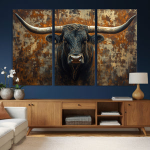 Longhorn Texas Cow Bull Wall Art | Rustic Farmhouse Canvas