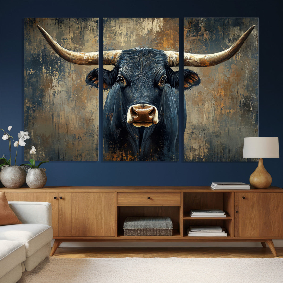 Texas Western Wall Art Canvas Print - Abstract Cow Longhorn