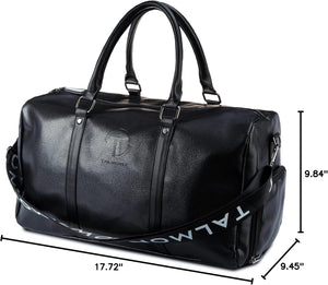 17.7 inch Gym Duffle Leather Bag with Shoe Compartment for Sports Travel - Adjustable Shoulder Strap, Weekender Travel Overnight Bag for Men