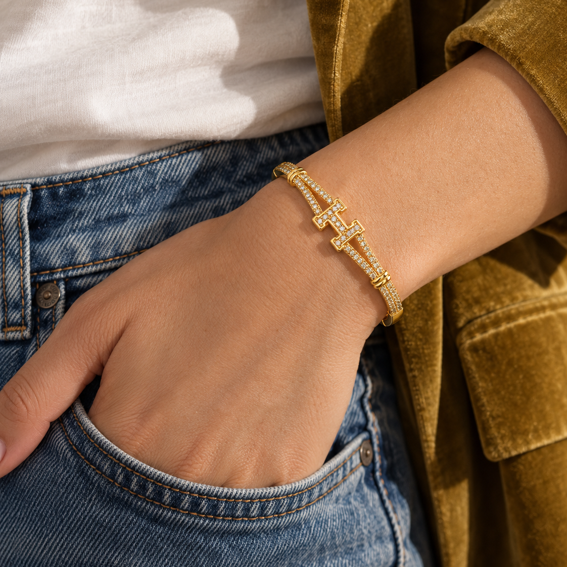 18k Gold Pave H Bracelet