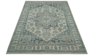 Gray And Beige Turkish Design Hand Knotted Custom Made Wool And Linen Rug