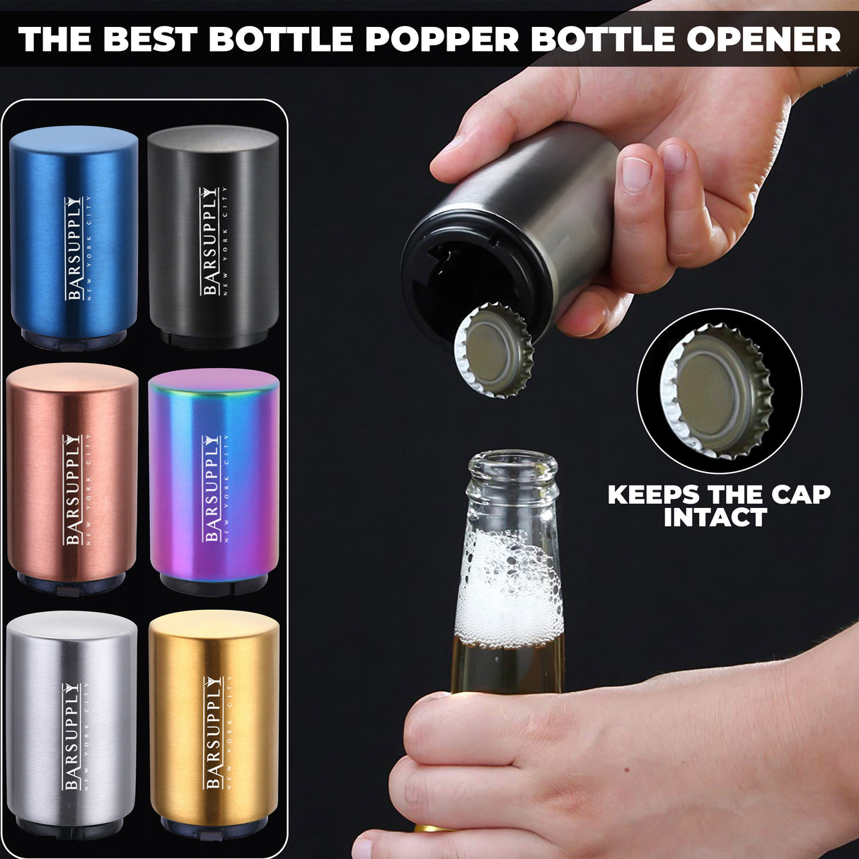 2-Pack BARSUPPLY Push Down Automatic Magnetic Beer Bottle Opener + BONUS Cap Gun