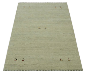 Solid Plain Beige and Charcoal Hand loom Multi size wool area Rug