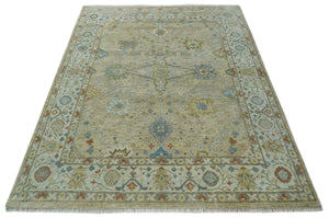 Hand Knotted Beige, Ivory and Gray Traditional Oushak Custom Made Wool Rug