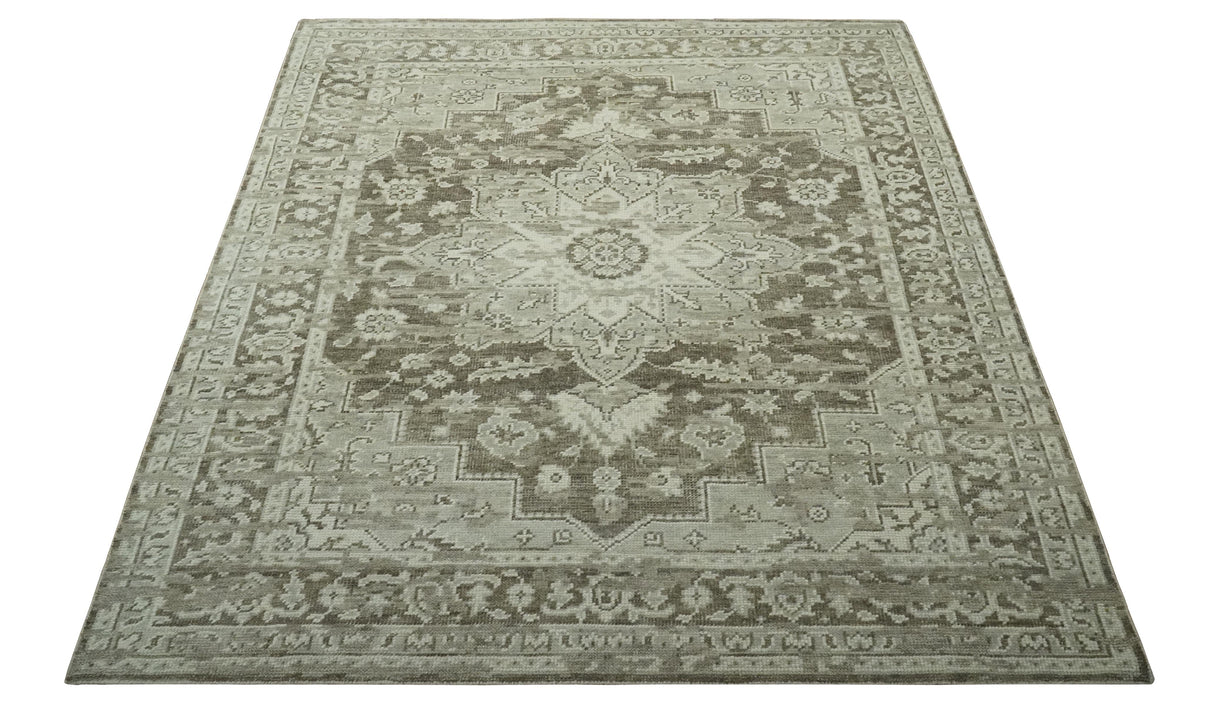 Traditional Turkish Design Beige And Brown Hand Knotted Custom Made wool rug
