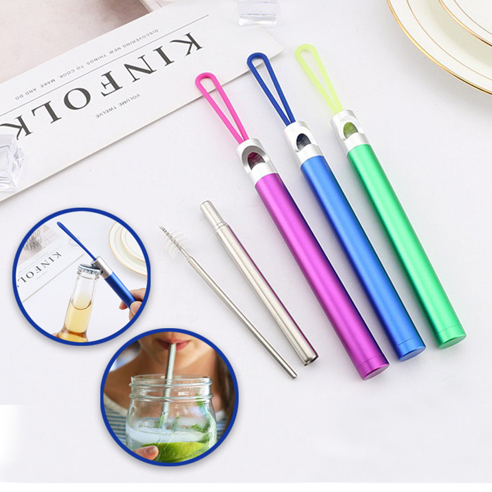 3-Pack Stainless Steel Straws with Bottle Opener