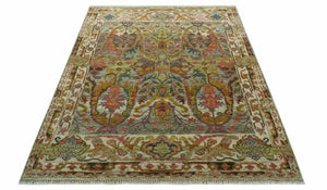 Ready to Ship Transitional Green, Silver and Gold Hand Knotted Wool rug