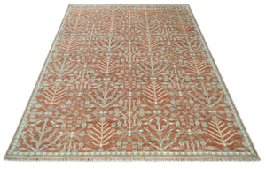 Hand knotted 9.4x12 Rust and Aqua Floral Tree wool Area Rug