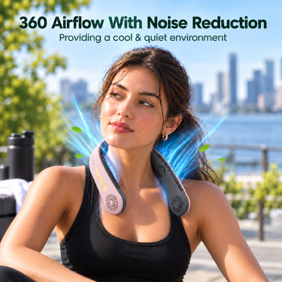 4000mAh 4 Tubors Portable Rechargeable Neck Fan 360° Bladeless with 3 Speeds