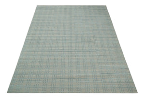 Hand Made 8x10 Modern Geometric striped Beige and Silver Blended Wool Area Rug