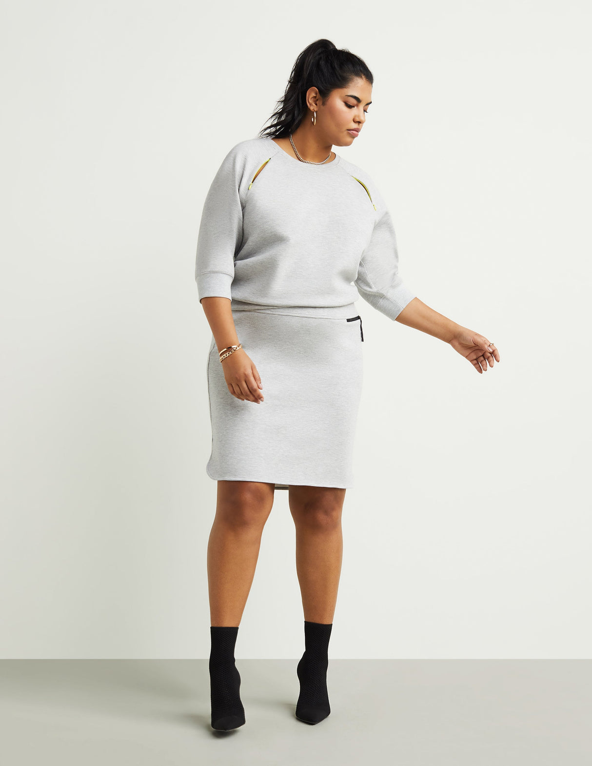 Zip-Back Banded-Waist Skirt
