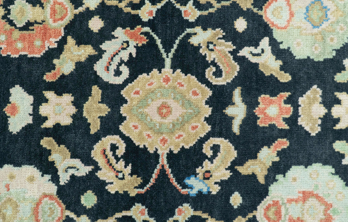 Custom Made Oushak Black And Rust Hand Knotted Runner Wool Rug