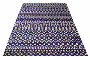 Hand Knotted Blue and White Modern Contemporary Southwestern Tribal Trellis Recycled Silk Area Rug | OP6