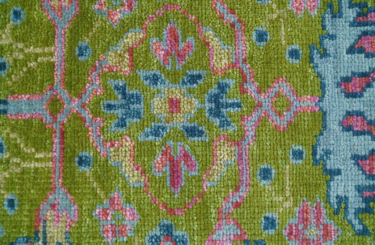 Custom Made Runner Donegal Green And Blue Hand Knotted Wool Rug