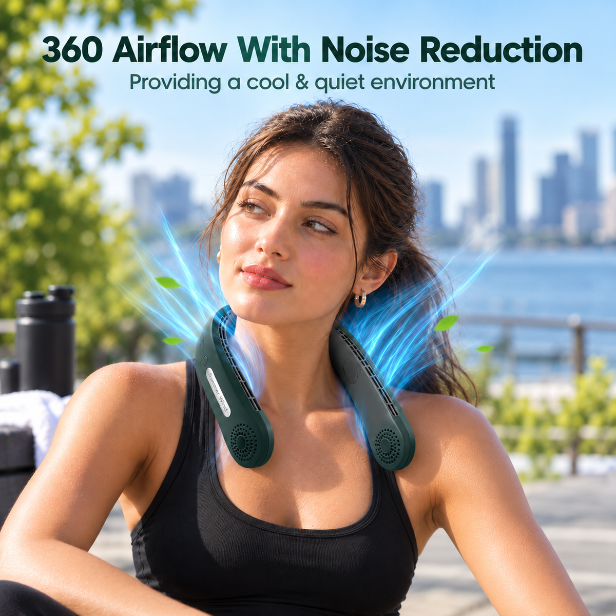 4000mAh 4 Tubors Portable Rechargeable Neck Fan 360° Bladeless with 3 Speeds
