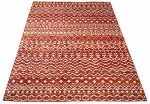 4x6 and 8x10 Hand Knotted Rust, Gold and White Modern Contemporary Southwestern Tribal Trellis Recycled Silk Area Rug