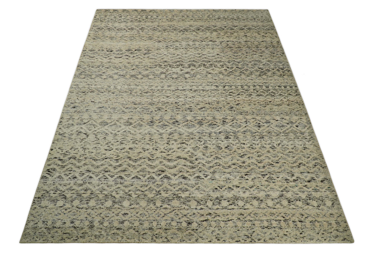 9x12 Hand Knotted Beige and Brown  Modern Contemporary Southwestern Tribal Trellis Recycled Silk Area Rug