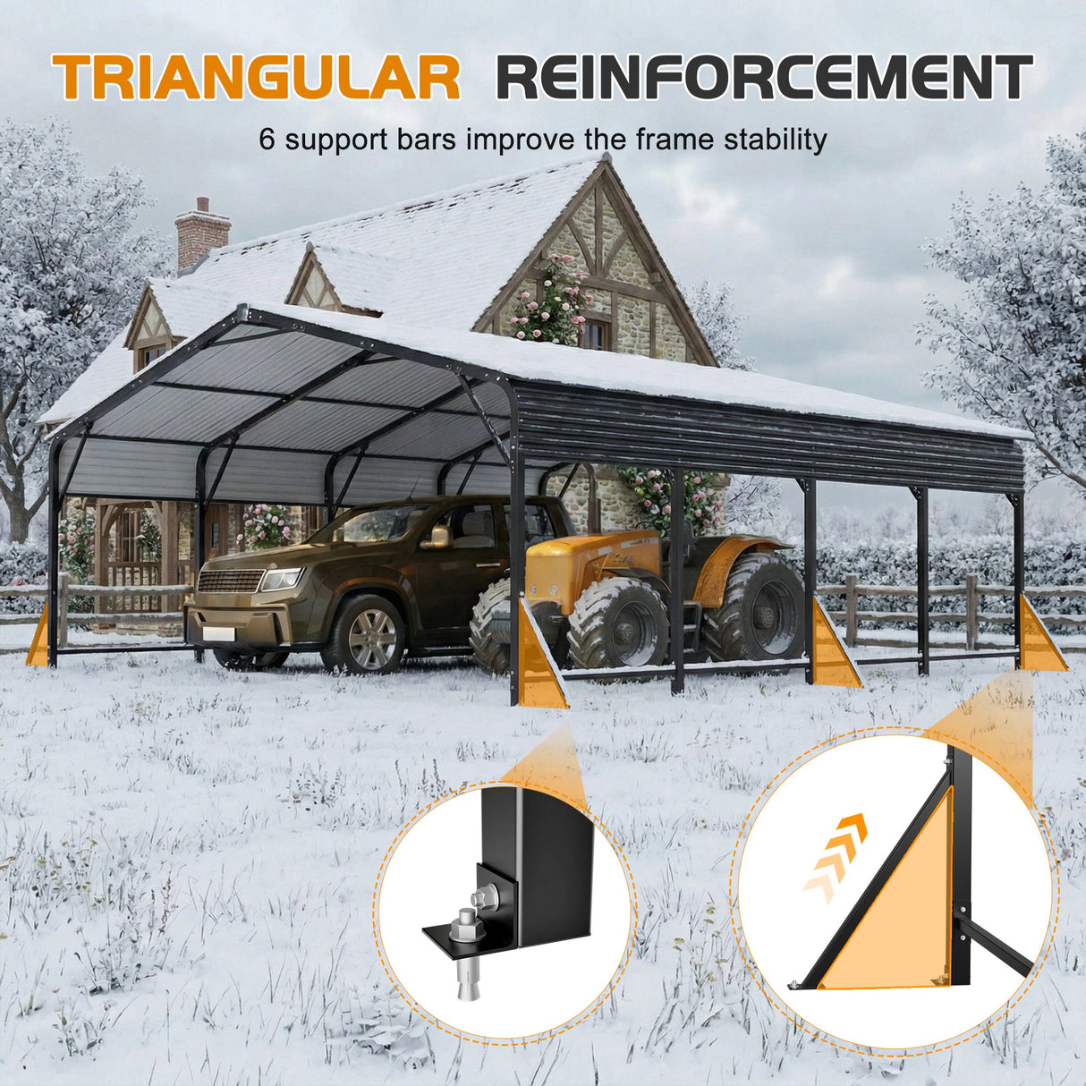 20'x20' Galvanized Steel Carport Canopy