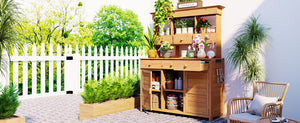 TOPMAX 65.7'' Tall Garden Potting Bench Table with Hutch