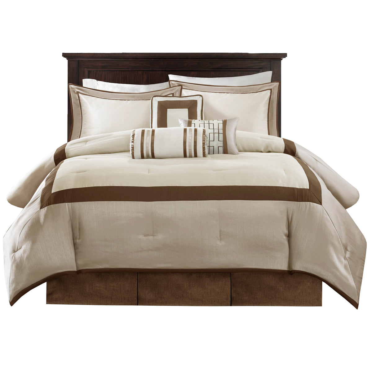 7 Piece Comforter Set Taupe/Brown King