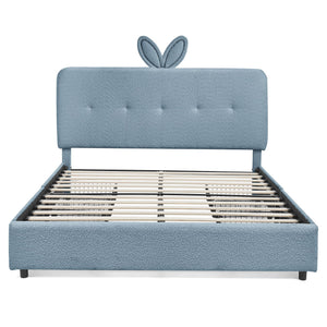 Upholstered Bed With Oversized Rabbit Ear Headboard, LED Lights & 4 Storage Drawers
