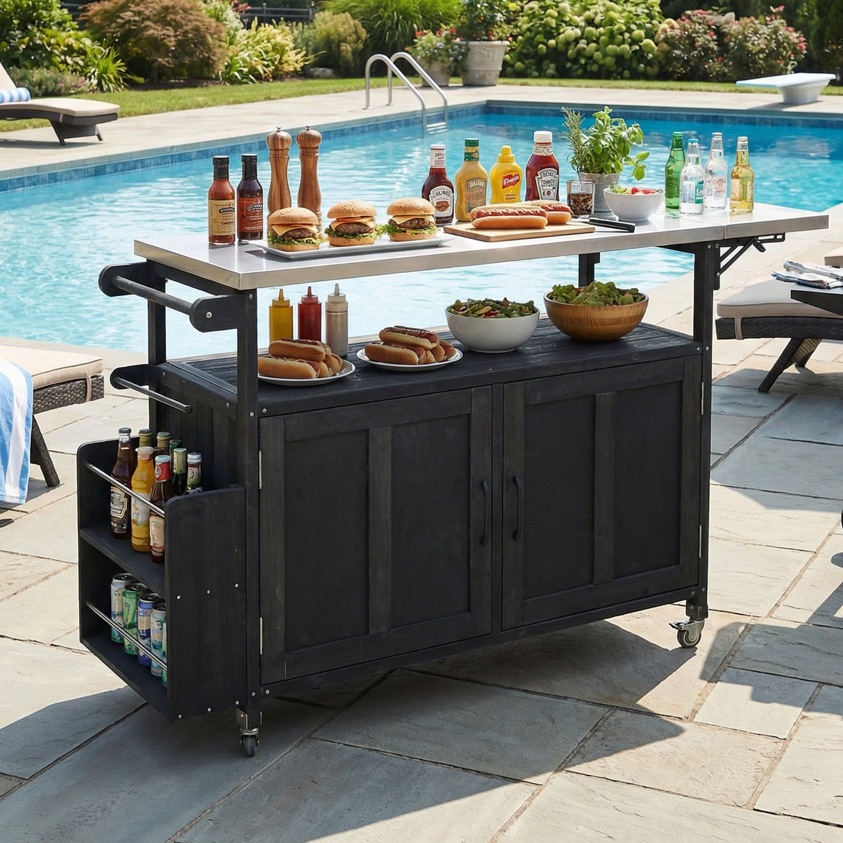 Foldable Outdoor Kitchen Island Patio Mobile Kitchen Cart