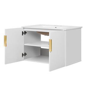 Modern Rectangular Bathroom Vanity With Sink and Soft-Close Storage - Black or White