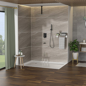 Modern Shower System With Waterfall Tub Spout, 12" Ceiling Mount Square Shower