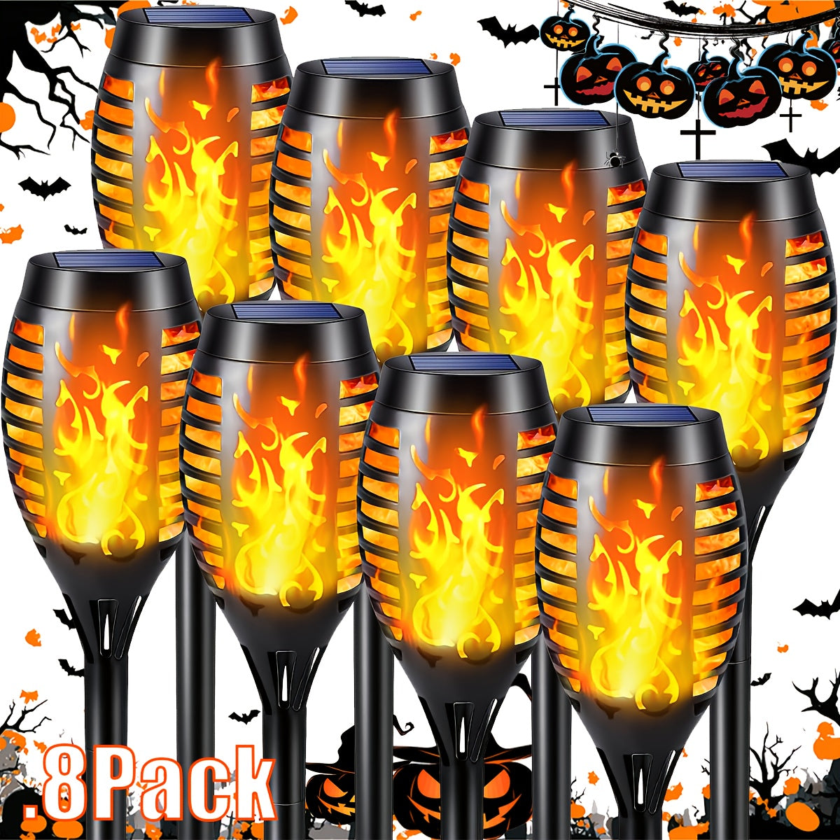 8-Pack Solar Flame Torch Lights – Flickering Outdoor Garden Lights for Patio & Lawn