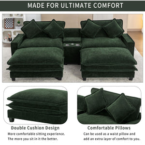 Sectional Sofa Upholstered Sofa With Two Removable Ottoman, Two USB Ports, Two Cup Holders And Large Storage Box For Living Room