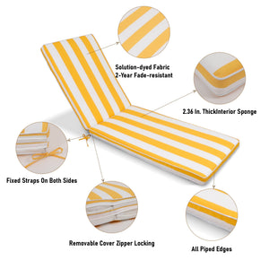 2-Piece Outdoor Chaise Lounge Cushion Set, Yellow/White