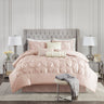7-Piece Full 100% Polyester Pieced Pleated Tufted Comforter Set