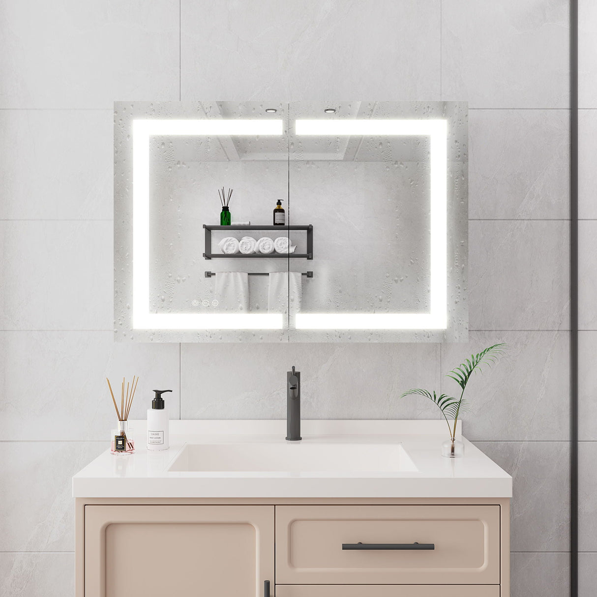 Medicine Cabinet With LED Vanity Mirror, Anti-Fog, Waterproof, Dimmable With Touch Switch