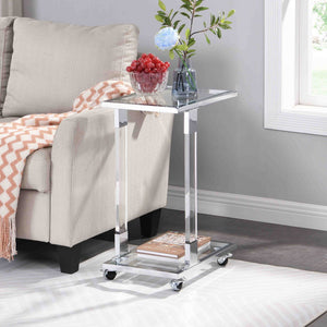 Glass Top C Shape Square Table With Metal Base For Living Room