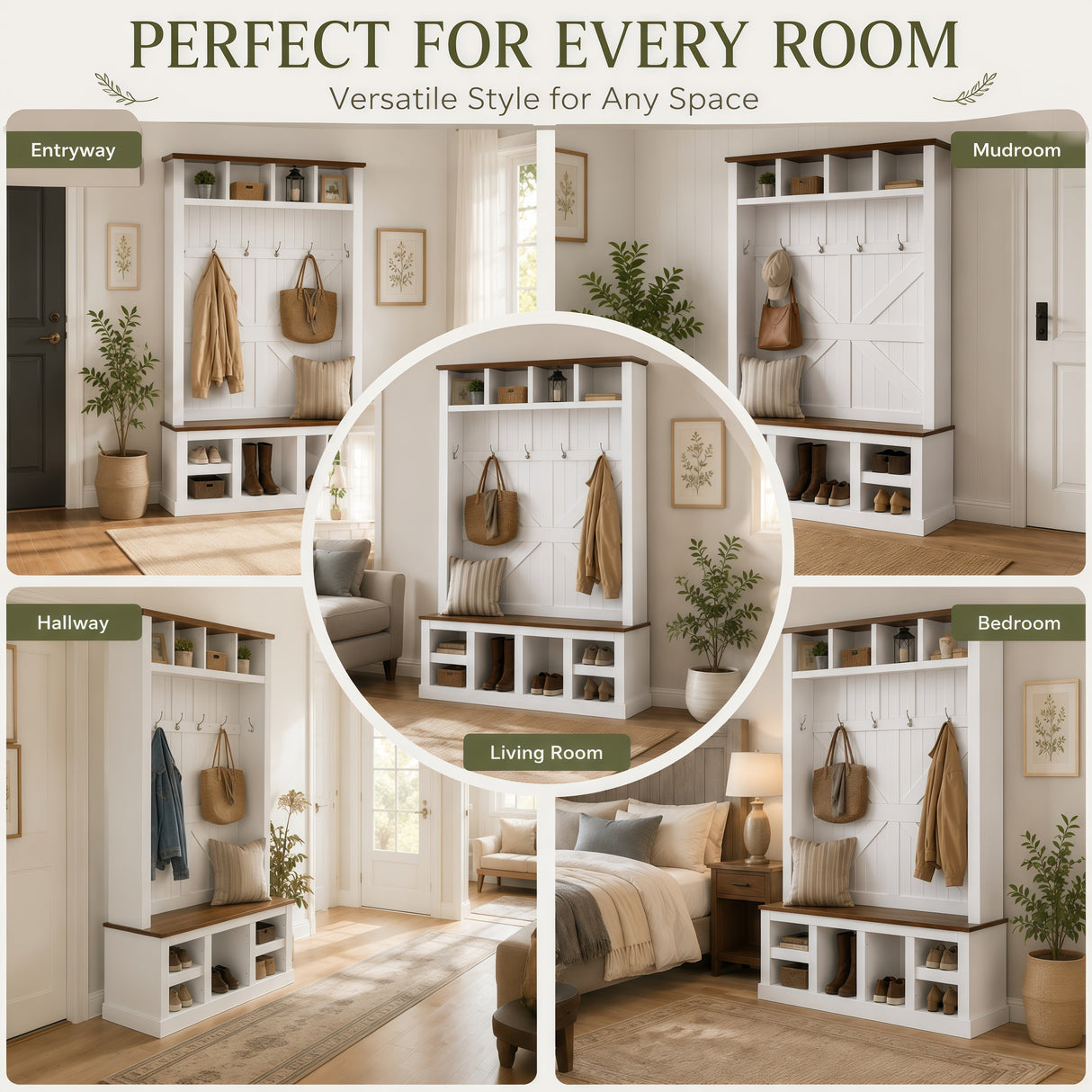 Farmhouse Hall Tree with Bench and Shoe Storage