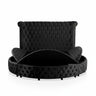 Glam Button Tufted Wingback Round Bed With Storage And USB Ports