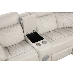 Lacrosse - Power Reclining Sectional Sofa & Bluetooth Speakers, LED Lights, Console Storage, Cup Holders And USB Charging - Beige